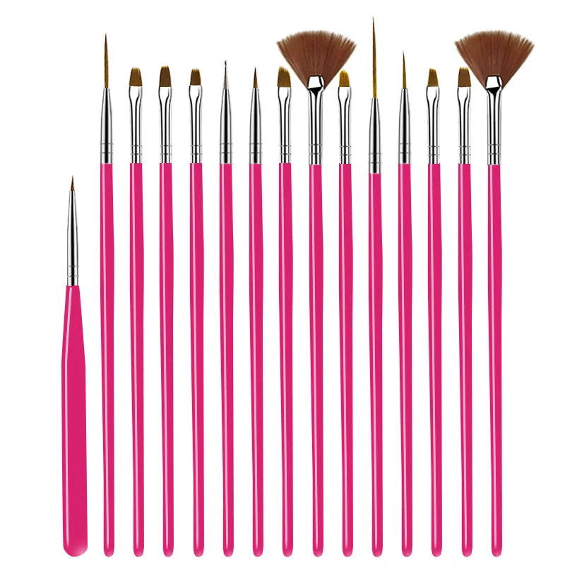 5/20Pcs Nail Art Brush Design Tip Painting Drawing Carving Dotting Pen FlatFan Liner Acrylic Gel UV Polish Manicure Tools