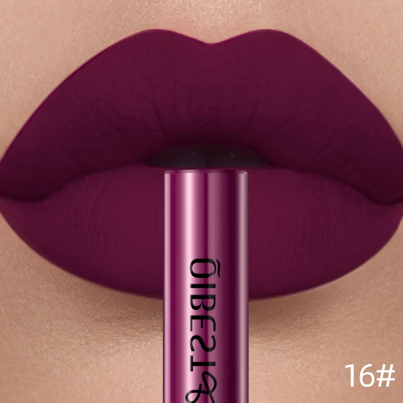 QIBEST Matte Liquid Lipstick Waterproof Long Lasting Velvet Lip Gloss Tint Tube Matte Nude Pigment Red Lipgloss Lips Makeup