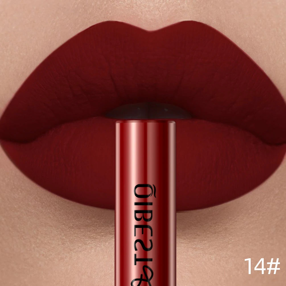 QIBEST Matte Liquid Lipstick Waterproof Long Lasting Velvet Lip Gloss Tint Tube Matte Nude Pigment Red Lipgloss Lips Makeup